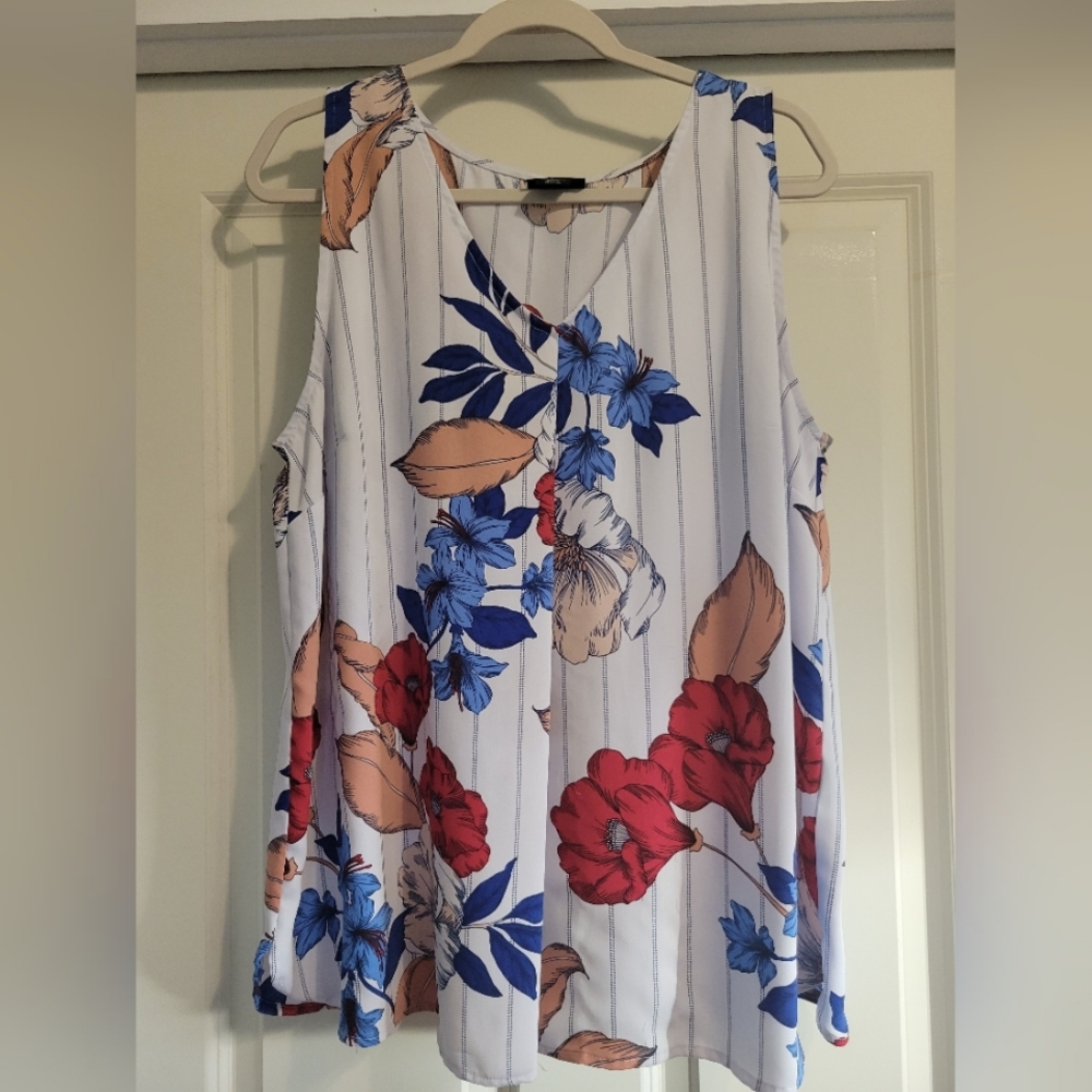 Liz Claiborne XL Sleeveless Blouse, Pinstripes & Floral